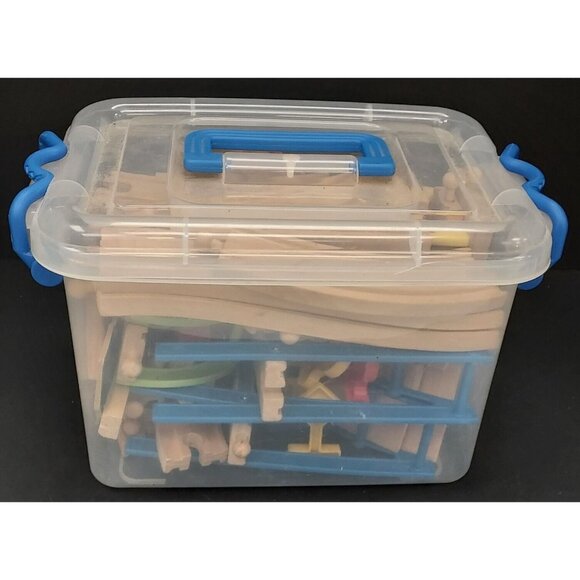 Wooden & Plastic Train Set Shanghai Wooden Arts & Crafts Co Ltd- 50 Pieces - Picture 2 of 7